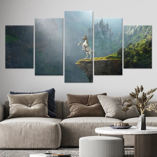 Unicorn And Medieval Castle Wall Art Canvas Print-Stunning Canvas Prints