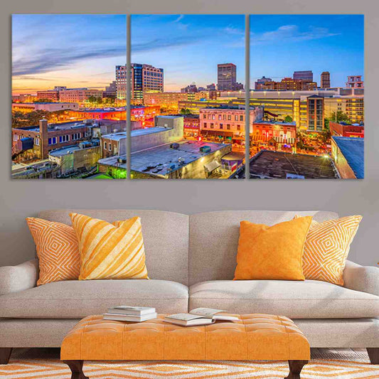Downtown Memphis skyline view — large canvas wall art showcasing vibrant city lights, ideal for bedroom or contemporary interiors.