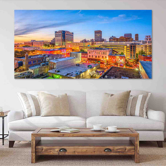 Memphis Tennessee skyline — modern canvas wall art in sunset tones, perfect for adding color and pride to your living room decor.