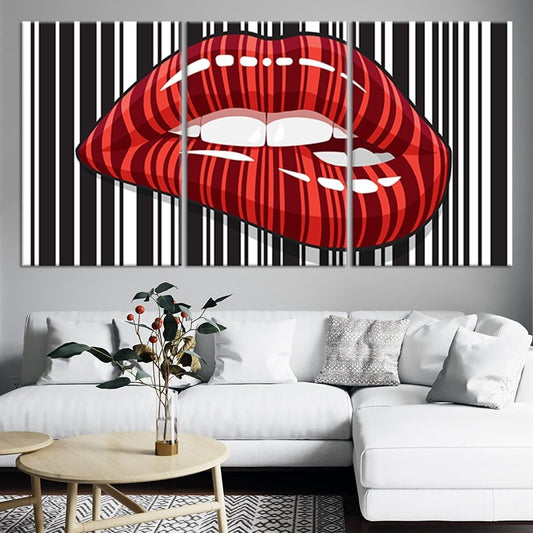 modern red lips 3 piece wall art
