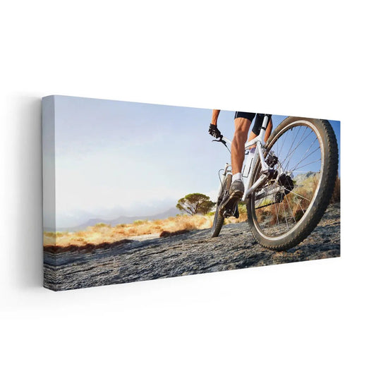 Cycling trail scene — large canvas art in warm natural tones, perfect for motivating office walls with rugged outdoor inspiration