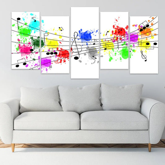 Colorful paint splashes canvas wall art for living room brings uplifting musical energy and bright modern décor ideal for joyful housewarming gifts