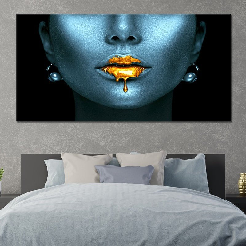 Mystery Woman with Golden Lips Canvas Wall Art