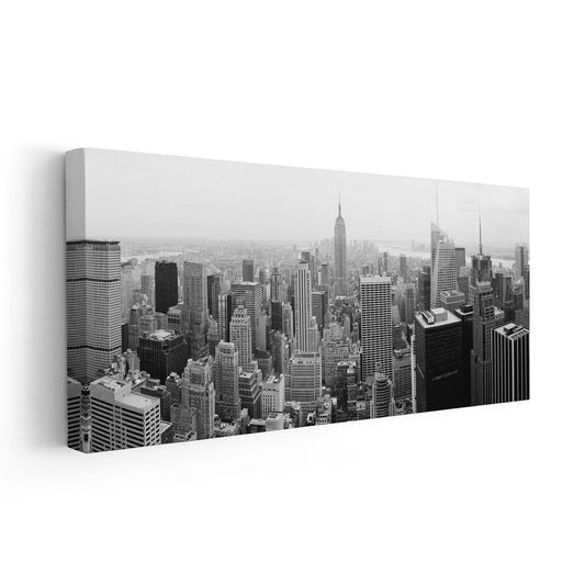 New York City skyline in black and white — modern canvas wall art, minimalist design bringing timeless class to office or home.