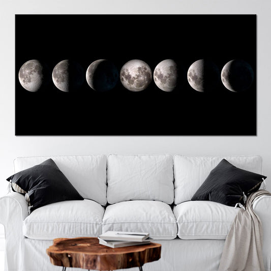 Moon Cycle Wall Art, phases of the moon wall art, moon phases artwork, black and white celestial wall art, minimalistic artwork