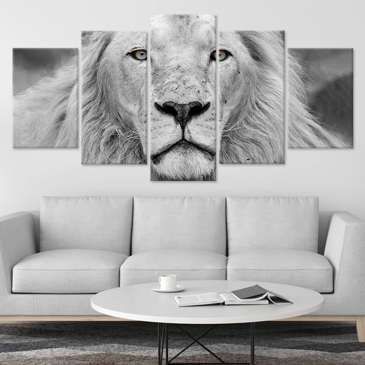 African lion portrait in striking monochrome — canvas wall art for living room décor, adding an inspiring and powerful touch to modern interiors.