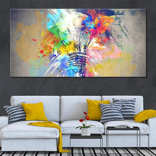 Vibrant light bulb abstract design — canvas wall art for living room, uplifting color palette with modern energy.