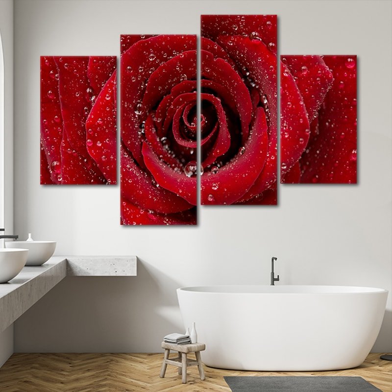Red Rose Close Up Multi Panel Canvas Wall Art
