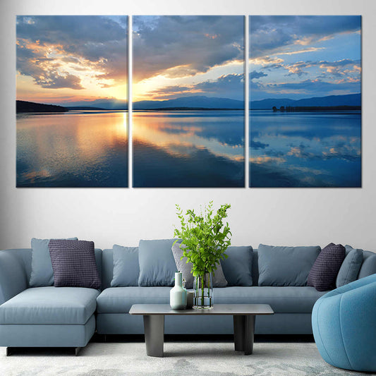 Golden horizon seascape — modern canvas wall art with pastel clouds and tranquil waves for coastal-inspired interiors
