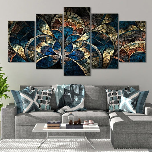 Fractal flower pattern — radiant symmetry and gold accents, canvas wall art for living room décor with a calming aura.