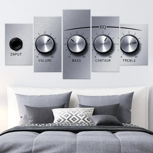 Vintage radio knobs canvas wall art for living room adds inspiring retro charm with silver tones perfect for elevating modern musical décor