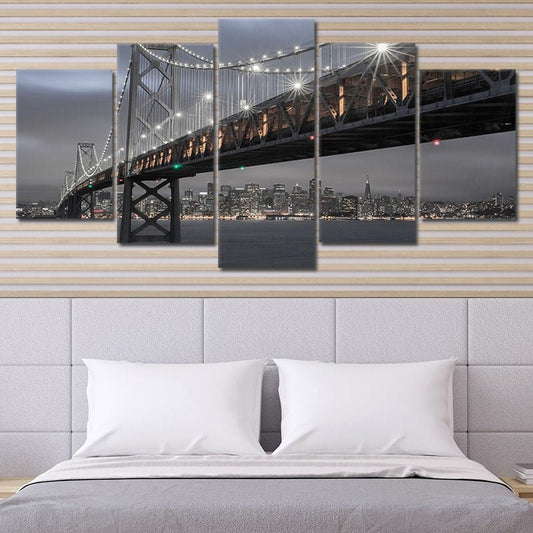 San Francisco Oakland Bridge — large canvas wall art for bedroom showcasing peaceful reflections and minimalist night design.