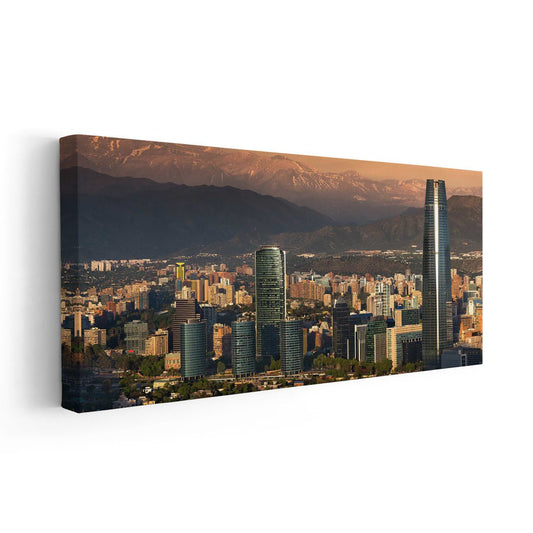 Chile cityscape — modern canvas wall art featuring Santiago skyline at dusk, uplifting and stylish addition to your bedroom.