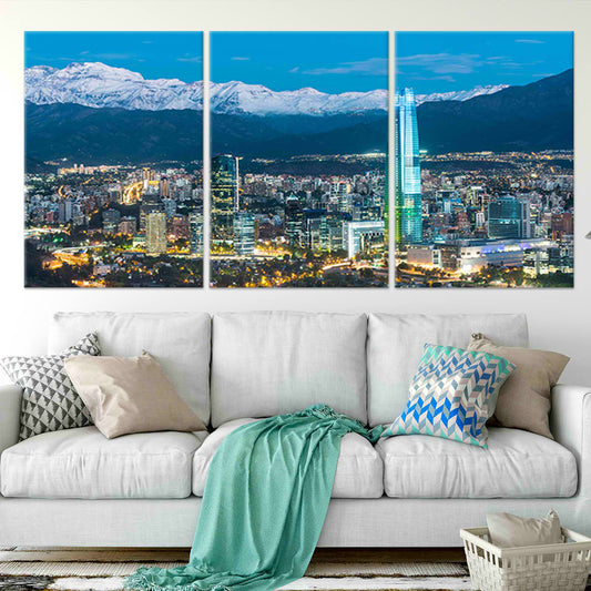 Santiago de Chile skyline — modern canvas wall art with mountain view backdrop, inspiring cityscape decor for elegant living rooms.