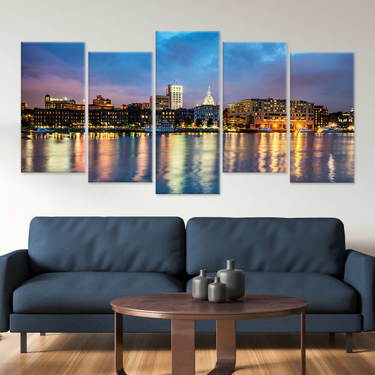 Georgia cityscape — modern canvas wall art featuring Savannah skyline glow, peaceful and uplifting vibe for bedroom or office.