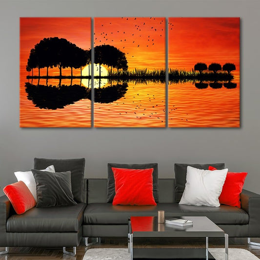 Sunset guitar silhouette canvas wall art for living room adds uplifting warmth and bold orange tones perfect for inspiring musical décor vibes