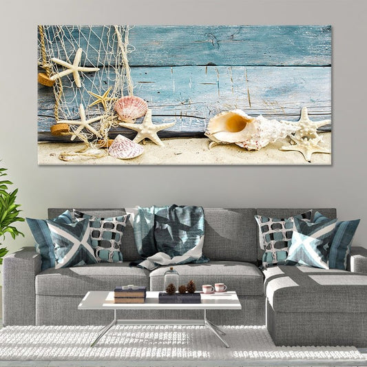 Starfish and rope — large canvas wall art featuring coastal textures, perfect for nautical bedroom decor or beach house walls