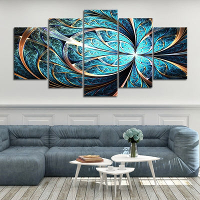 Shiny Blue Fractal Flower Multi Panel Canvas Wall Art