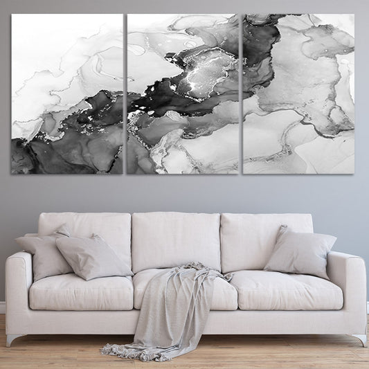 Black and white marble abstraction — elegant canvas wall art for living rooms, adding depth and sophistication to minimalist décor.