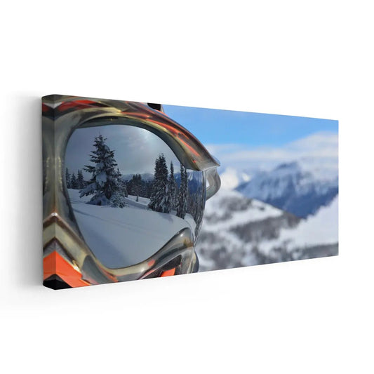 Snowy mountain view in minimalist style — large canvas wall art with cool blue tones for a calming alpine look in bedroom décor