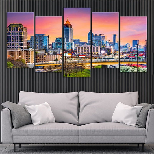 Georgia skyline cityscape — large canvas wall art with glowing dusk colors, perfect for bedroom or modern office interior.
