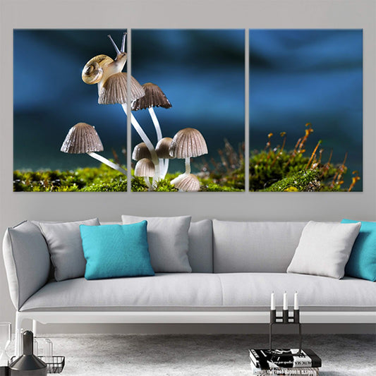 Roman snail — large canvas wall art for living room, peaceful nature design with green moss tones bringing calm to modern interiors.