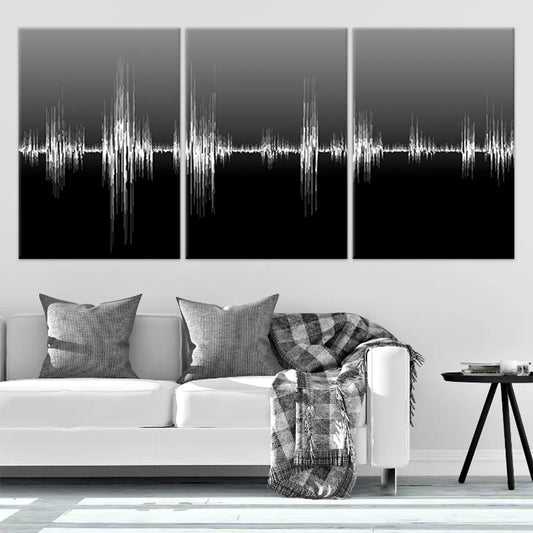 Monochrome soundwave canvas wall art for living room adds calming modern energy with sleek black tones ideal for music lovers’ stylish décor