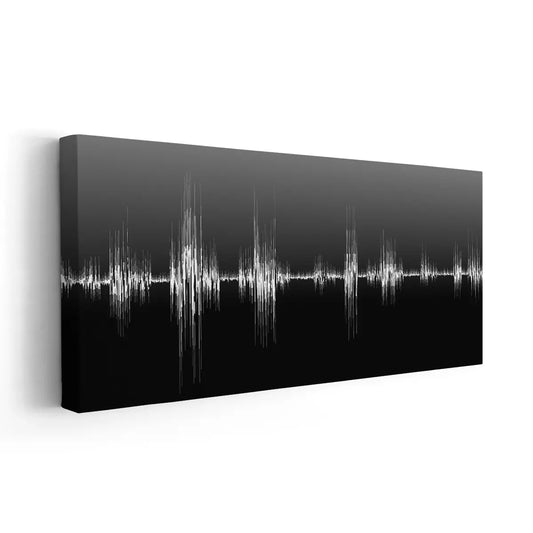 Black and white audio waveform in minimalist style — large canvas wall art for office enhances inspiring creative ambience and modern appeal