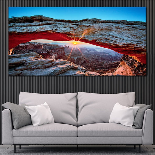 Glowing red rock canyon — Large canvas art with vivid sunrise tones uplifting bedroom décor and creating a calming and energizing morning mood