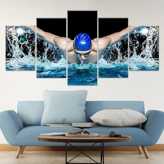 Butterfly swimmer canvas wall art for living room decor, bringing an inspiring athletic mood with bold water motion for fitness-themed homes