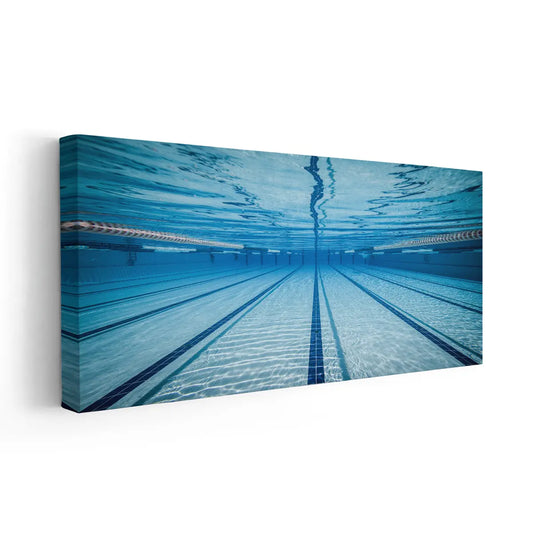 “Blue pool perspective large canvas wall art in cool tones, adding an uplifting coastal vibe ideal for office or studio wall displays.”