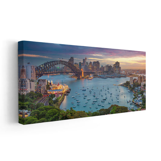 Sydney Opera House at sunset — modern canvas wall art, pastel pink and blue palette adds inspiring warmth to coastal décor.