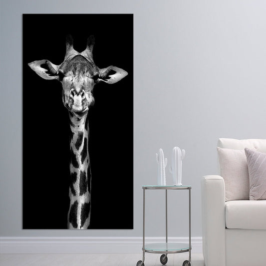 Black and white giraffe — modern canvas wall art with minimalist design, perfect for living room décor or elegant home office walls.