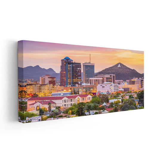 Arizona skyline view — large canvas wall art with sunset glow and mountain silhouettes, ideal for bedroom or office decoration.