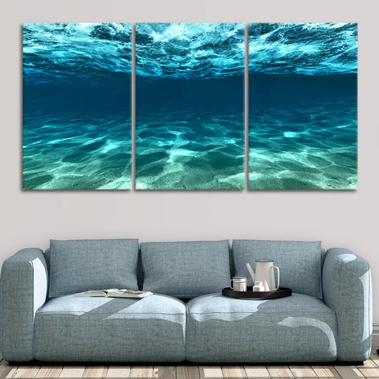 Deep sea light rays — coastal canvas print with turquoise tones and tranquil flow, perfect for calming modern beach house décor.