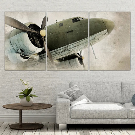 Retro airplane propeller close-up — vintage canvas wall art for living room, symbolizing classic aviation heritage.