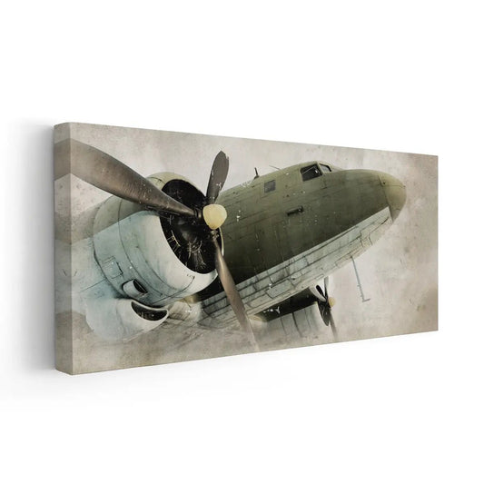 Industrial airplane propeller design — large canvas wall art in beige tones, perfect for office or aviation decor.