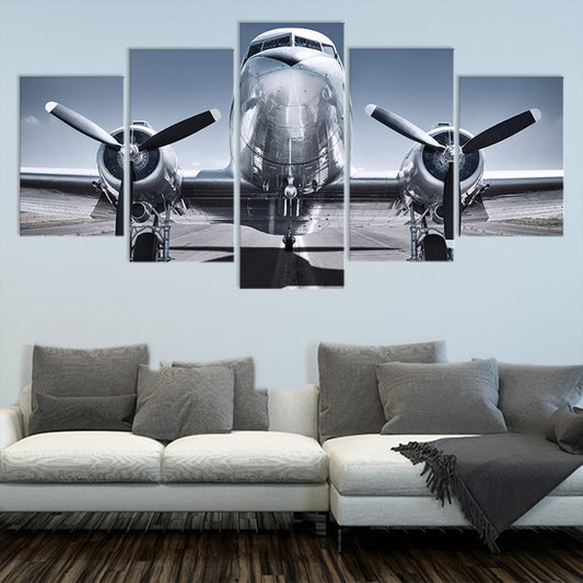 Classic Douglas aircraft front view — large canvas wall art with metallic tones, perfect for aviation-themed decor.