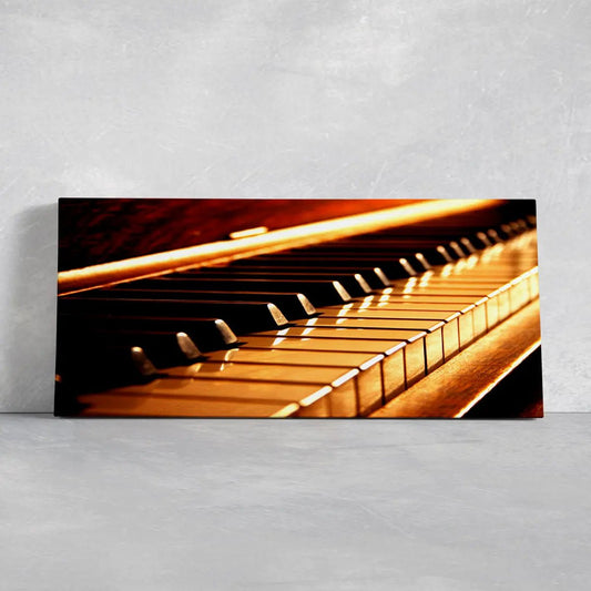 Golden vintage piano keys canvas wall art for living room wall art, warm amber lighting creates an inspiring and elegant mood