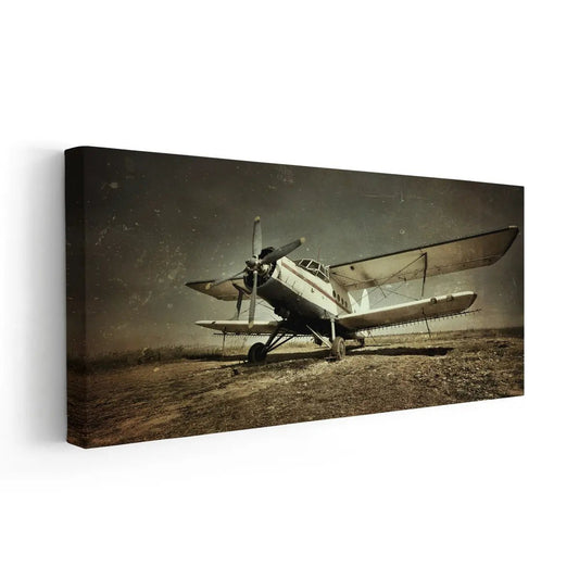 Classic airplane on runway — large canvas wall art with antique design, bringing nostalgic aviation charm to modern décor.