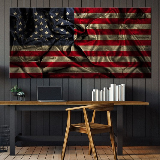 Wavy American Flag Wall Art Canvas | Patriotic Wall Art For Living Room Wall-Stunning Canvas Prints