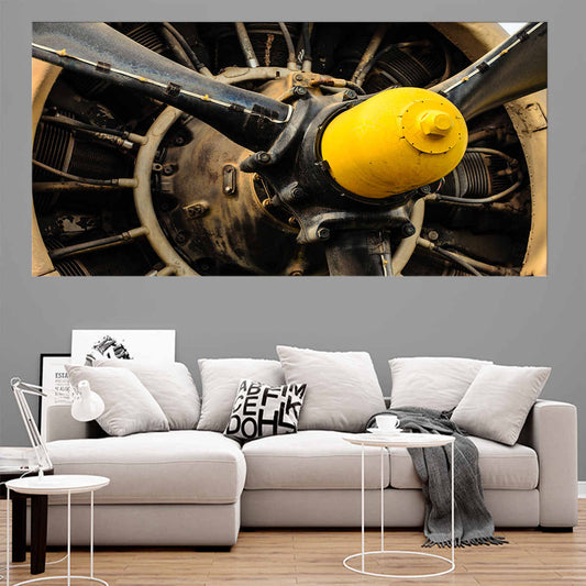 Vintage airplane engine — detailed canvas wall art in rustic tones, perfect for aviation lovers and modern living room décor.