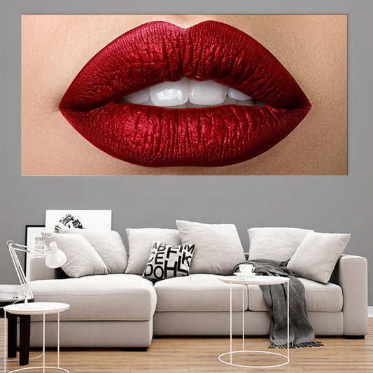 Vivid red lips closeup canvas wall art for living room wall art, bold modern beauty focal creating inspiring decor