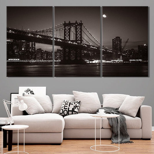 Brooklyn Bridge black and white — modern canvas wall art for living room with elegant contrast and inspiring urban sophistication.