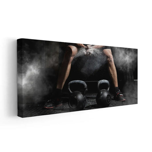 Weightlifting hands in gritty chalk style — large canvas wall art perfect for inspiring workout intensity in a modern training room