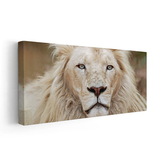 Serene pale lion face in warm tones — large canvas wall art ideal for bedroom décor, offering a peaceful and sophisticated safari atmosphere.