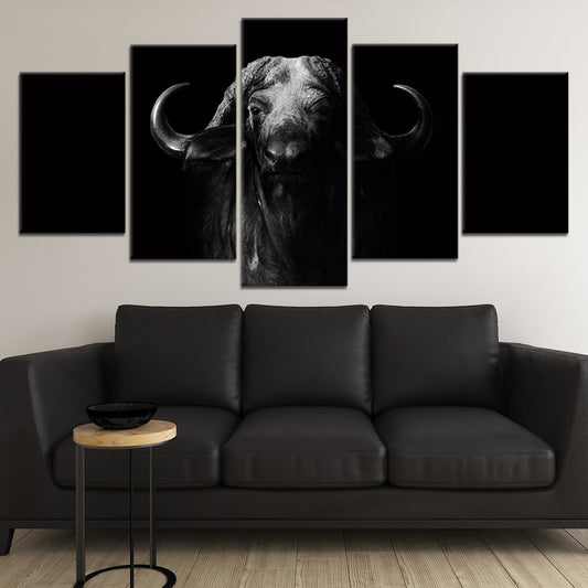 Black and white buffalo — large canvas wall art for living room, bold wildlife design bringing strength and power to modern interiors.