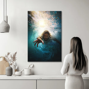 Jesus reaching into the water painting, christian art canvas, framed religious artwork, contemporary christian art prints, christian wall prints
