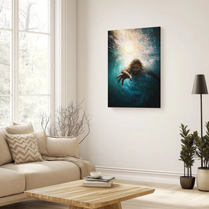 Painting of jesus reaching into water, christian canvas wall hangings, abstract christian artwork, religious prints, christian home decor wall art