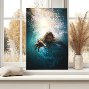 Jesus reaching into water artwork, christian framed artwork, christian wall art decor, religious artwork prints, christian wall hangings